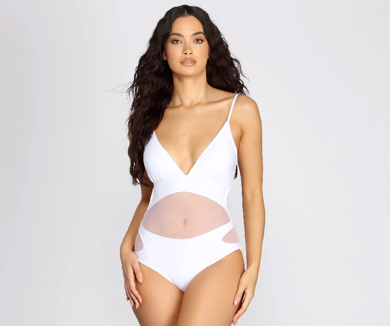 Sultry And Sheer Mesh Waist Swimsuit Beachy Ruffle Bikini