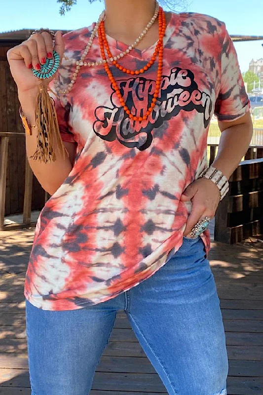 DLH10082 HAPPR HALLOWEEN orange printed t-shirt-- Front Pockets Side Pockets Patch Pockets