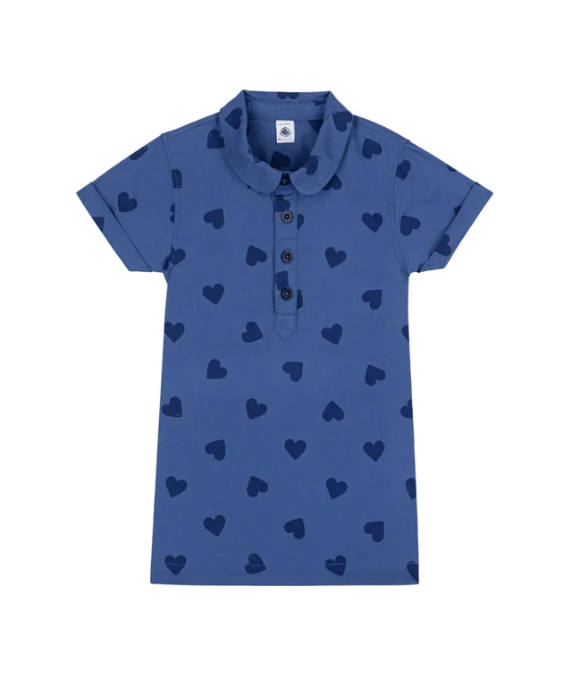 Blue Heart Print Collar Dress Tunics Bestseller popular