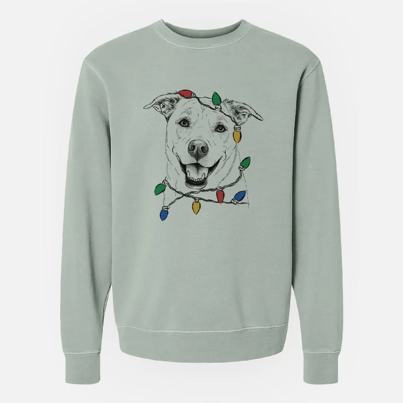 Christmas Lights Carl the Mixed Breed - Unisex Pigment Dyed Crew Sweatshirt Hoodie with Strings Custom Fit Adjustable