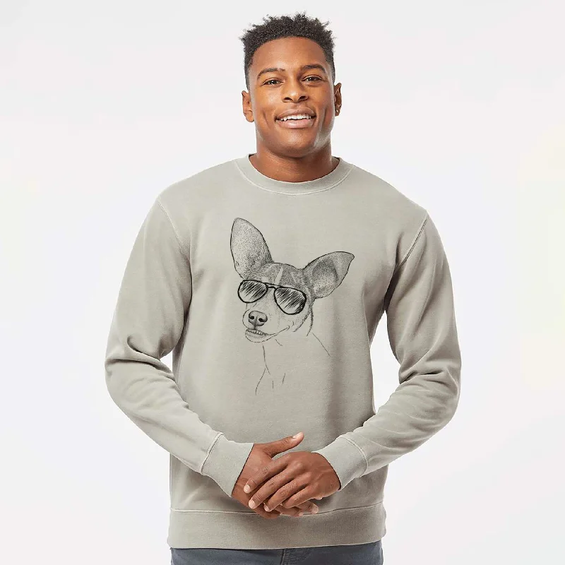 Aviator Kailani the Chihuahua Mix - Unisex Pigment Dyed Crew Sweatshirt Graphic Hoodie Design Print