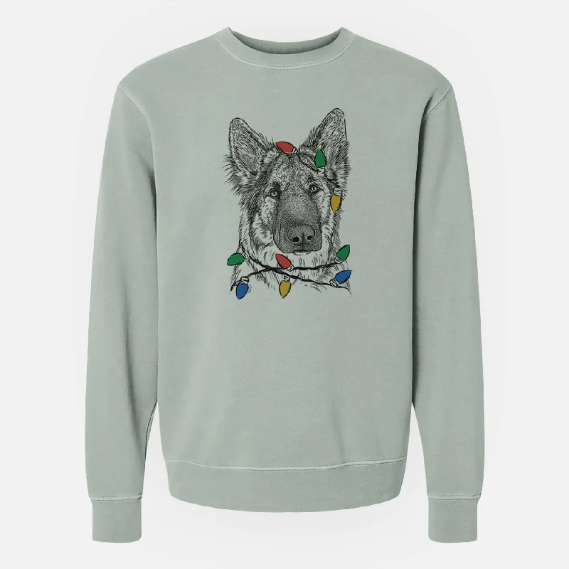 Christmas Lights Geddy the Shiloh Shepherd - Unisex Pigment Dyed Crew Sweatshirt Hoodie with Lining Warm Insulated