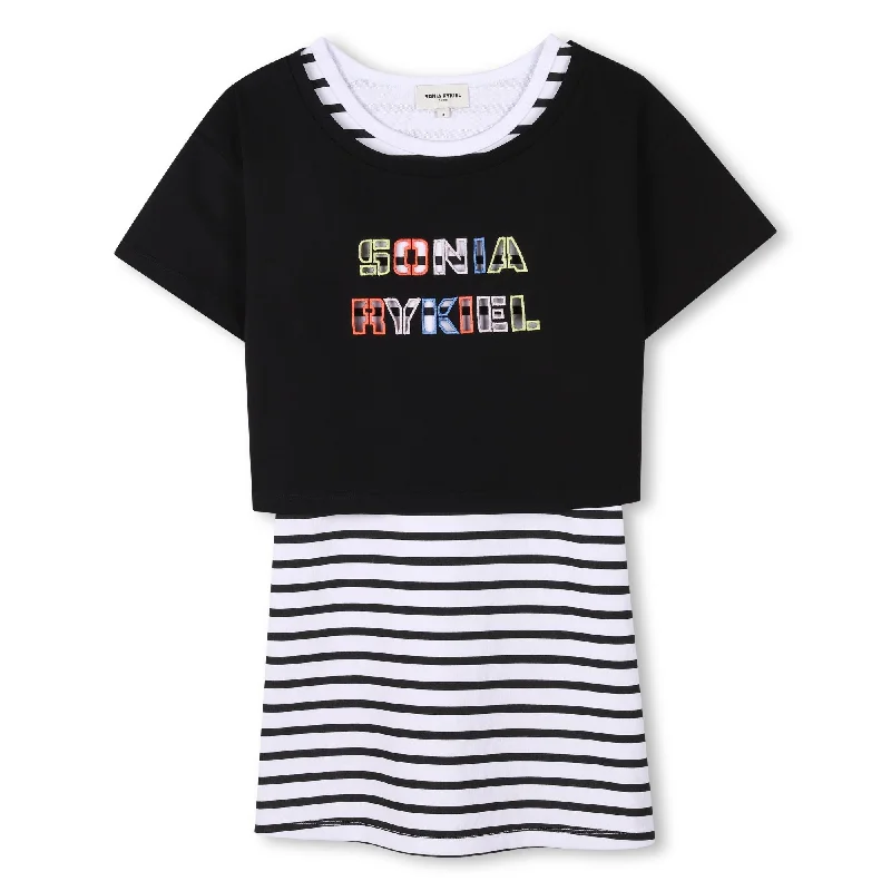 Black 2 in 1 Logo Striped Dress Tunics Corduroy durable