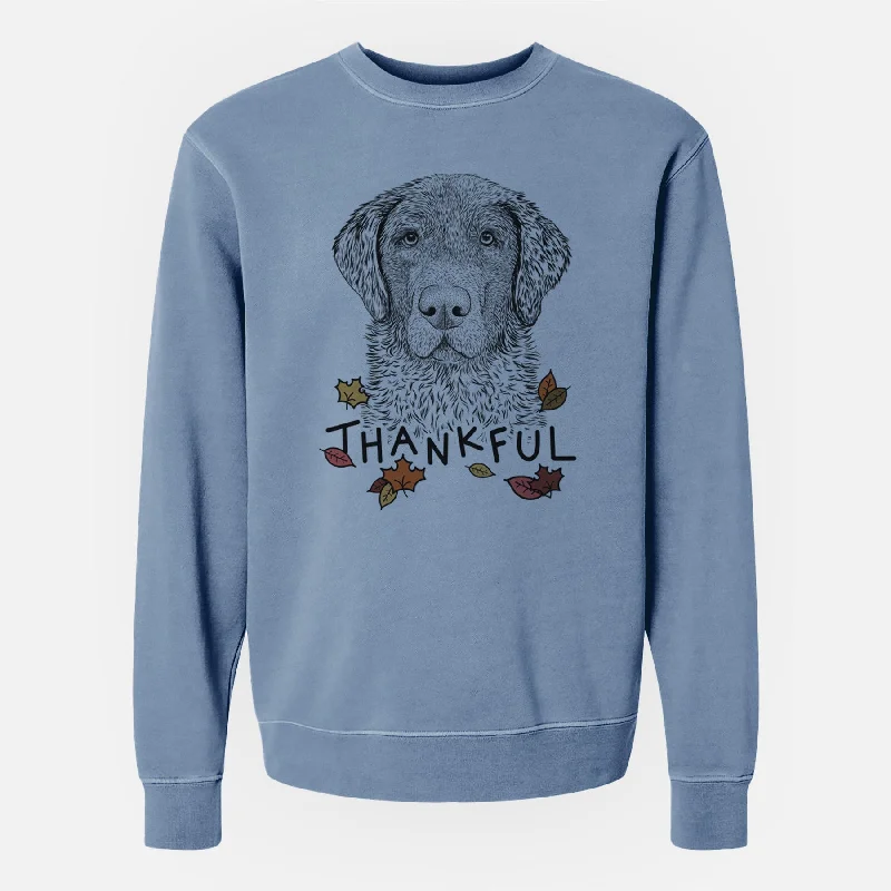 Thankful Whiskey the Chocolate Lab - Unisex Pigment Dyed Crew Sweatshirt Hoodie with Hem Drawcord Adjustable Customizable