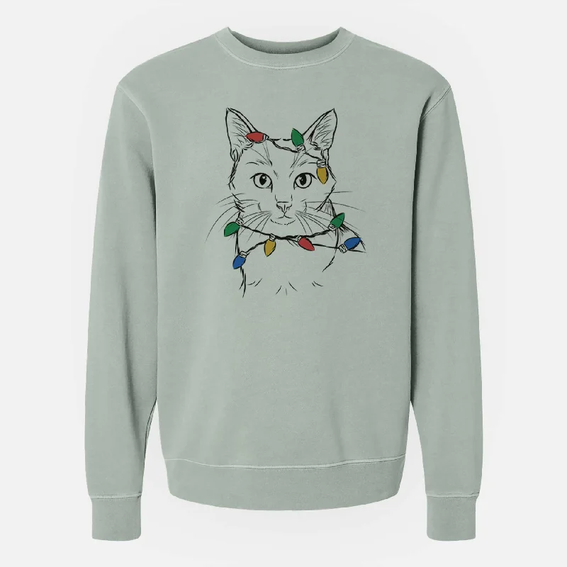 Christmas Lights Maverick the Cat - Unisex Pigment Dyed Crew Sweatshirt Hoodie with Cropped Fit Short Trendy