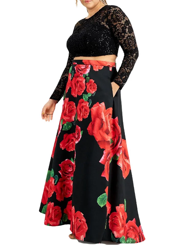 Plus Womens 2PC Lace Evening Dress Tunics stripes playful