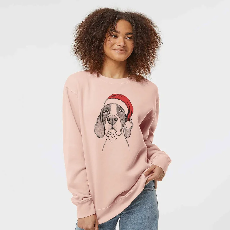 Santa Liam the English Pointer - Unisex Pigment Dyed Crew Sweatshirt Hoodie with Hidden Zipper Minimalist Clean