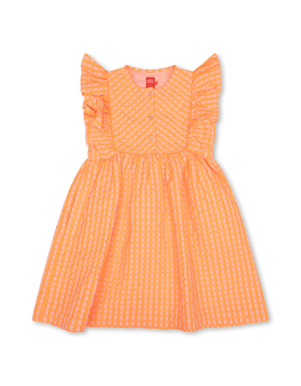 Orange Dajour Gingham Flutter Sleeves Dress Tunics Sophisticated sleek
