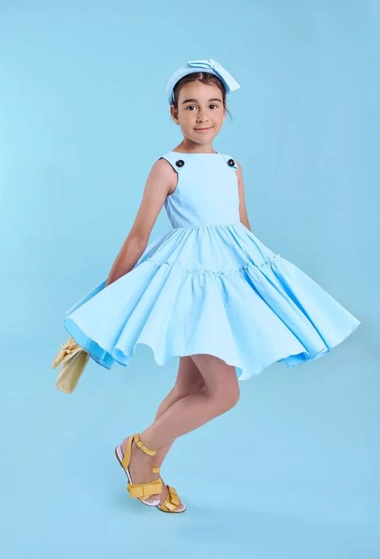 Light Blue Button Embellished Dress Tunics Stylish elegant