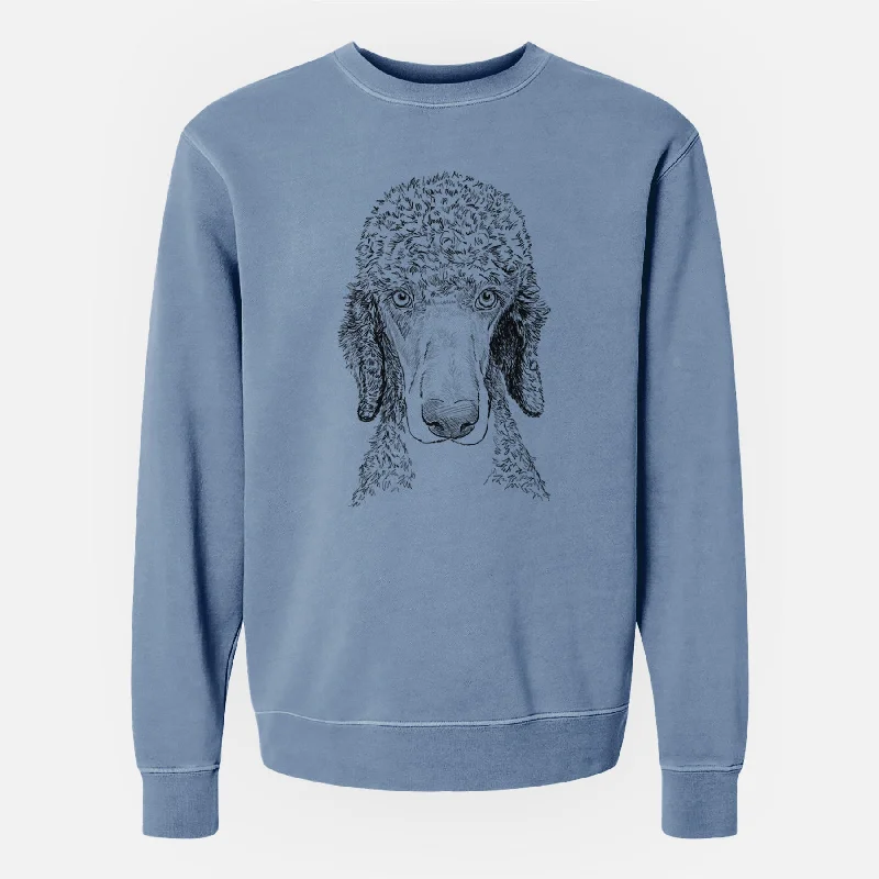 Doodled Kona the Poodle - Unisex Pigment Dyed Crew Sweatshirt Hoodie with Lace Feminine Delicate