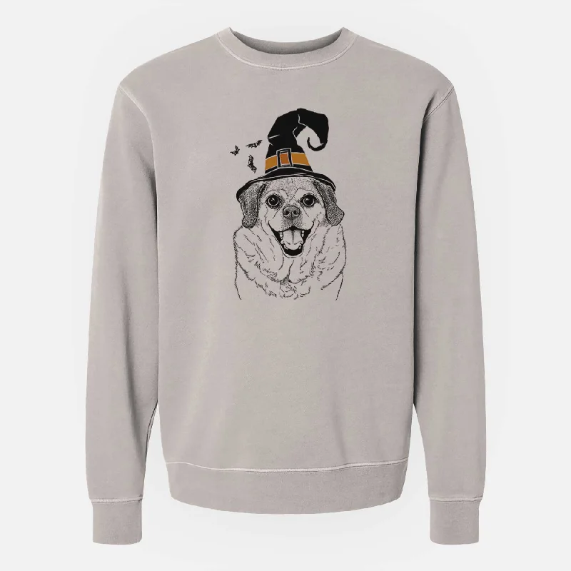 Witch Little Man the Puggle - Unisex Pigment Dyed Crew Sweatshirt Hoodie with Button Placket Classic Preppy