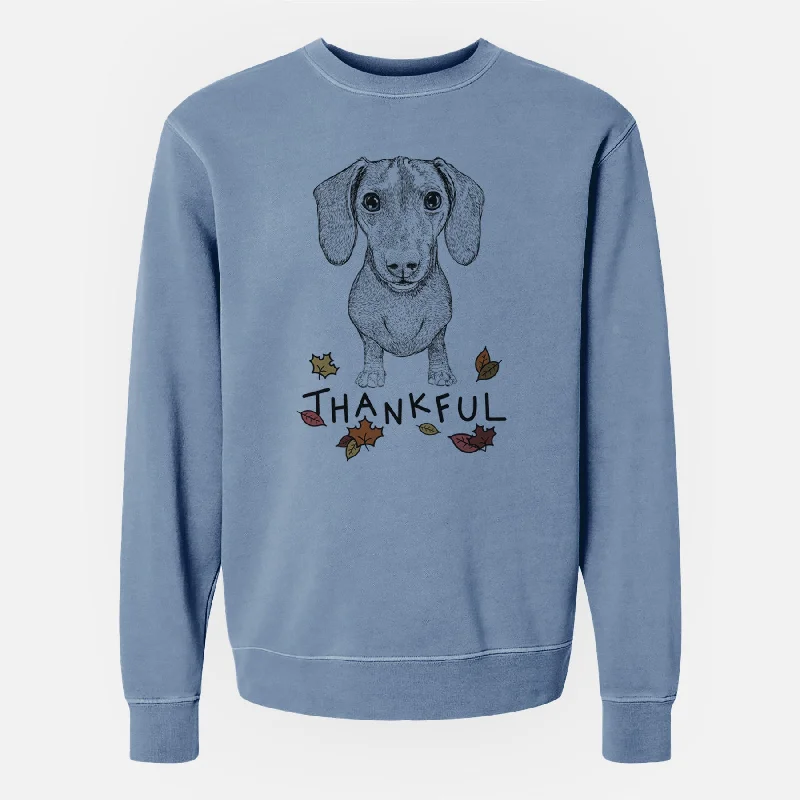 Thankful Ernie the Mini Dachshund - Unisex Pigment Dyed Crew Sweatshirt Hoodie with Crew Neck Simple Timeless