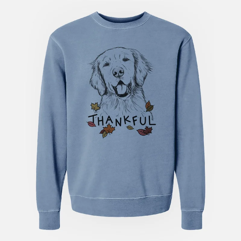 Thankful Wallace the Golden Retriever - Unisex Pigment Dyed Crew Sweatshirt Hoodie with Hem Embroidery Detailed Premium