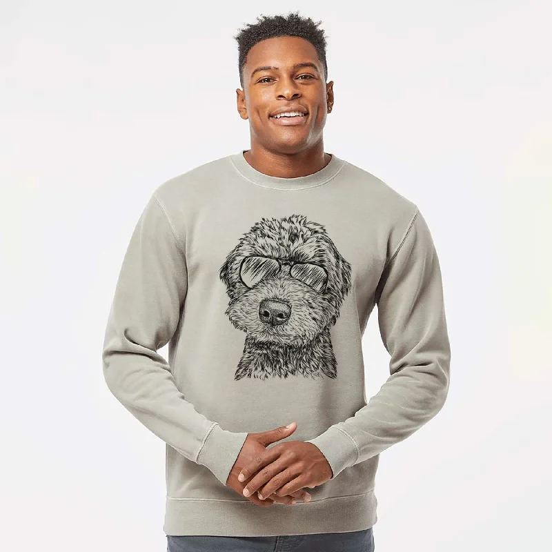 Aviator Bowser the Whoodle - Unisex Pigment Dyed Crew Sweatshirt Hoodie with Hem Patch Decorative Personalized