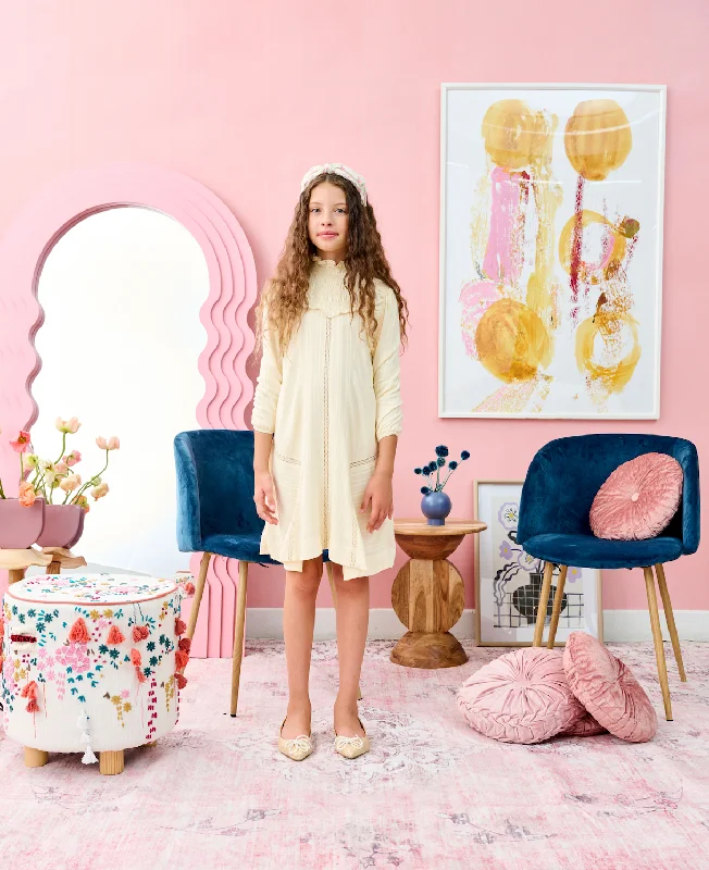 Light Yellow with Chest Shirring Dress Tunics Fall fleece