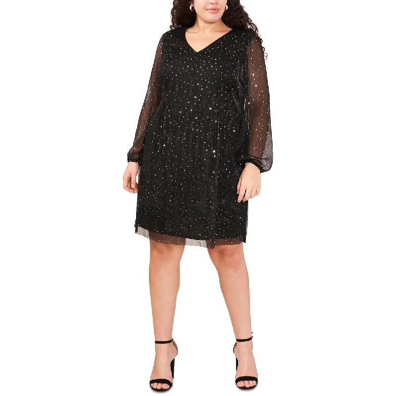 Plus Womens Sequined Polyester Shift Dress Tunics Practical easy-care