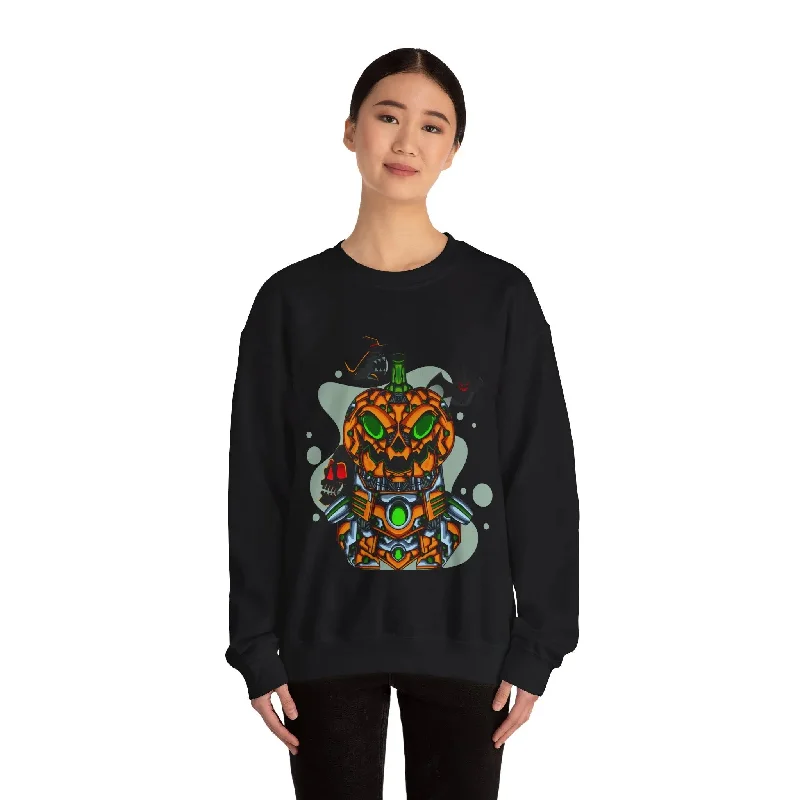Amazing Robot Pumpkin Unisex Heavy Blend™ Crewneck Sweatshirt Hoodie with Illustration Artistic Creative