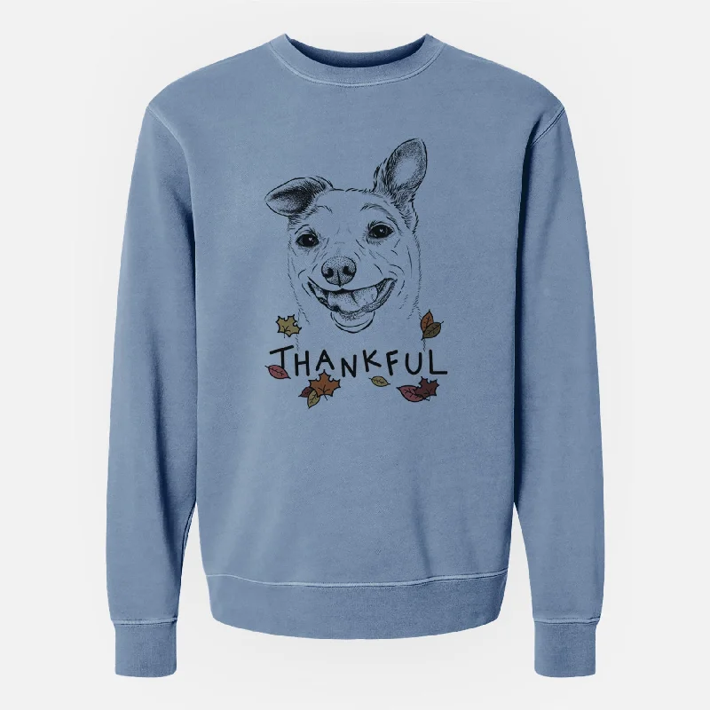 Thankful Mortimer the Mixed Breed - Unisex Pigment Dyed Crew Sweatshirt Hoodie with Stripes Bold Sporty