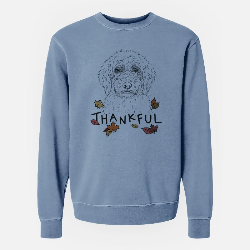 Thankful Teddy the Labradoodle - Unisex Pigment Dyed Crew Sweatshirt Hoodie Sweatshirt Pullover