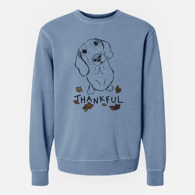 Thankful Bill the Dachshund - Unisex Pigment Dyed Crew Sweatshirt Hoodie with Tied Waist Feminine Flattering