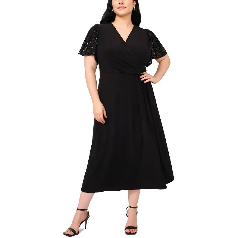 Plus Womens Sequined Polyester Fit & Flare Dress Tunics Distressed trendy