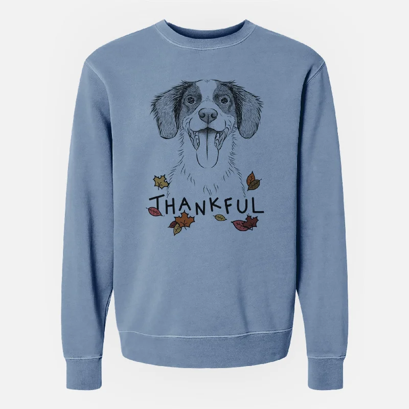 Thankful Birdie the Brittany - Unisex Pigment Dyed Crew Sweatshirt Hoodie with Belted Waist Structured Tailored