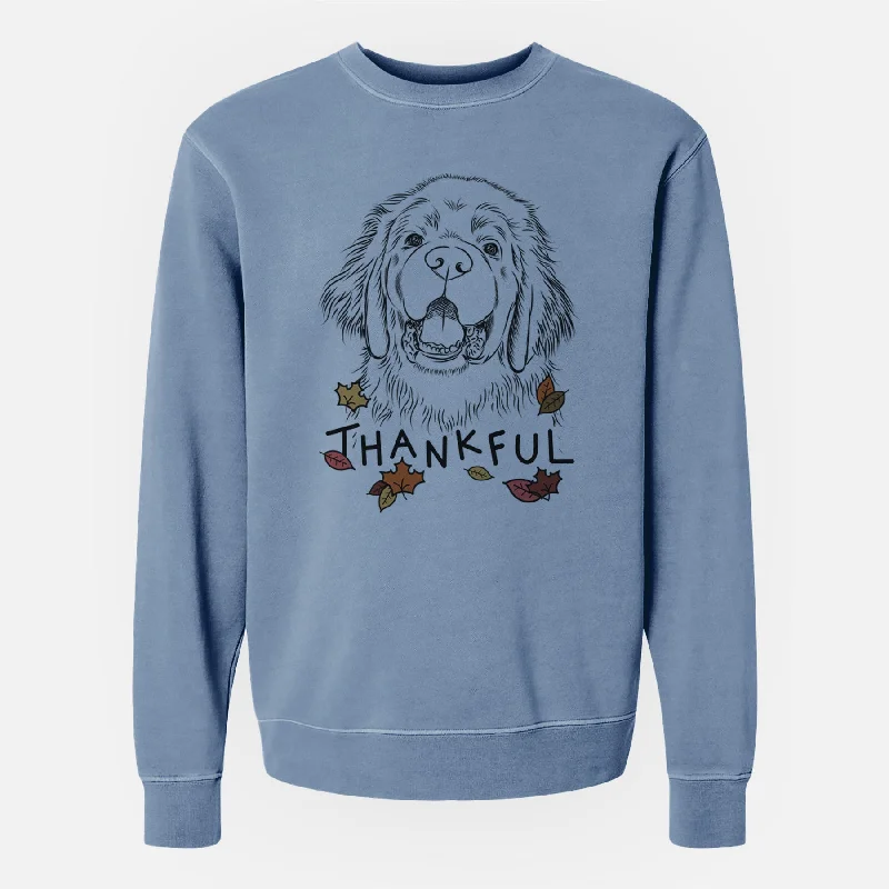 Thankful Mozart the Newfoundland - Unisex Pigment Dyed Crew Sweatshirt Hoodie with Earth Tones Natural Calm