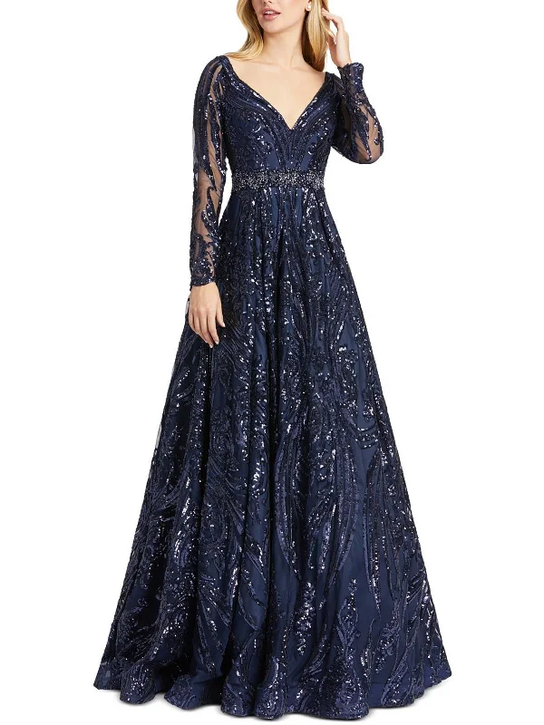 Womens Sequined Long Evening Dress Tunics Polka dots