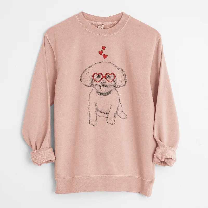 Valentine Peyton the Bichon Frise - Unisex Pigment Dyed Crew Sweatshirt Hoodie with Tied Waist Feminine Flattering