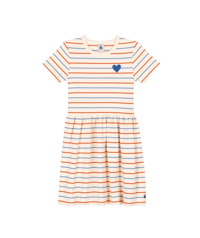 Cream and Multicolor Striped Heart Patch Dress Tunics Top rated