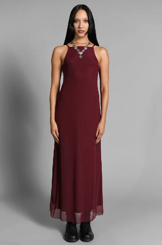 Charmed Mesh Dress - Merlot [Last XS/Large] Crew Neckline Sporty