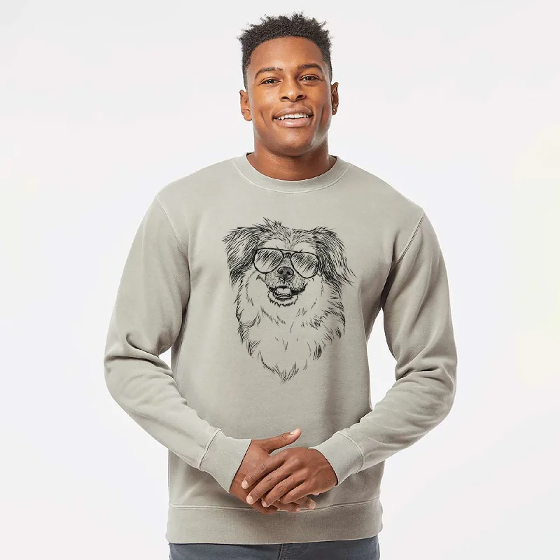 Aviator Ed the Tibetan Spaniel - Unisex Pigment Dyed Crew Sweatshirt Hoodie with Oversized Fit Loose Comfortable
