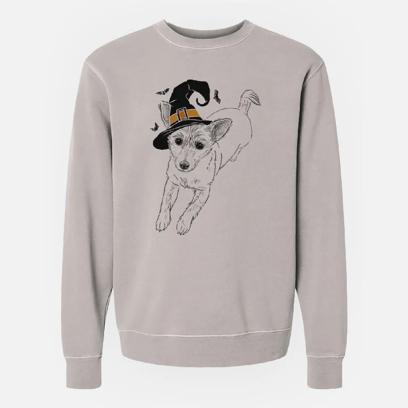 Witch Maisie the Terrier Mix - Unisex Pigment Dyed Crew Sweatshirt Graphic Hoodie Design Print