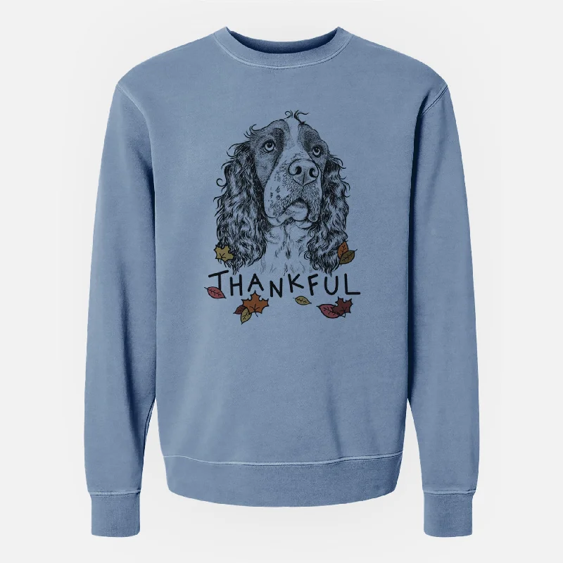 Thankful Millie Mae the English Springer Spaniel - Unisex Pigment Dyed Crew Sweatshirt Hoodie with Contrast Stitching Detailed Premium