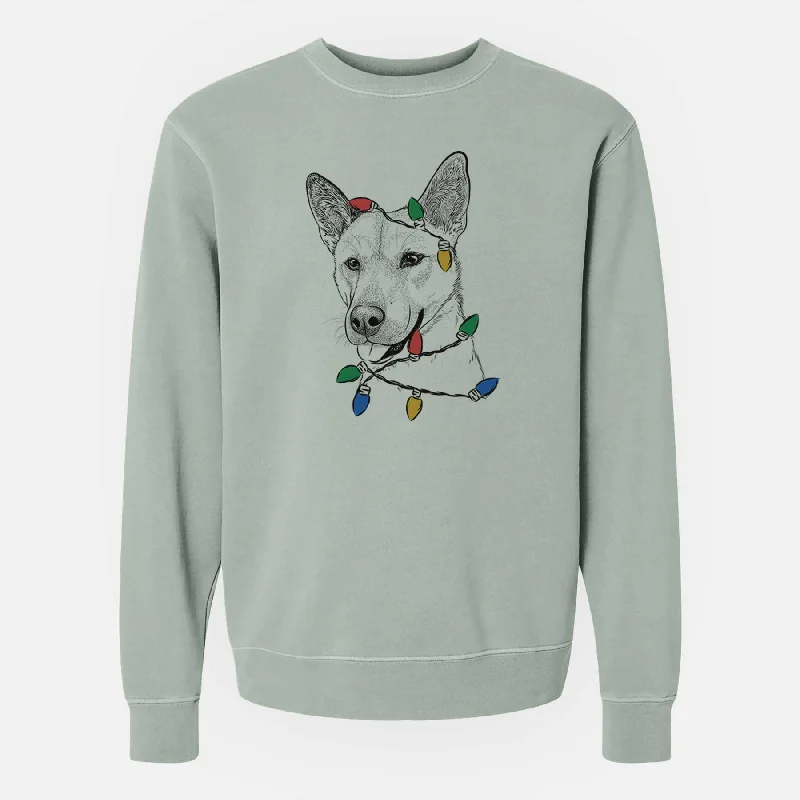 Christmas Lights Kulfi the Jindo Shiba Inu Mix - Unisex Pigment Dyed Crew Sweatshirt Hoodie with Snap Buttons Easy Quick