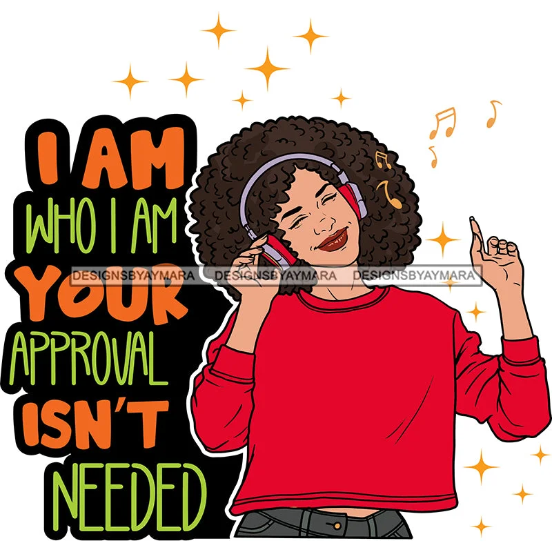 I Am Who I Am Young Lady Listening To Music Headphones Red Sweatshirt SVG JPG PNG Vector Clipart Cricut Silhouette Cut Cutting Hoodie with Mesh Breathable Sporty