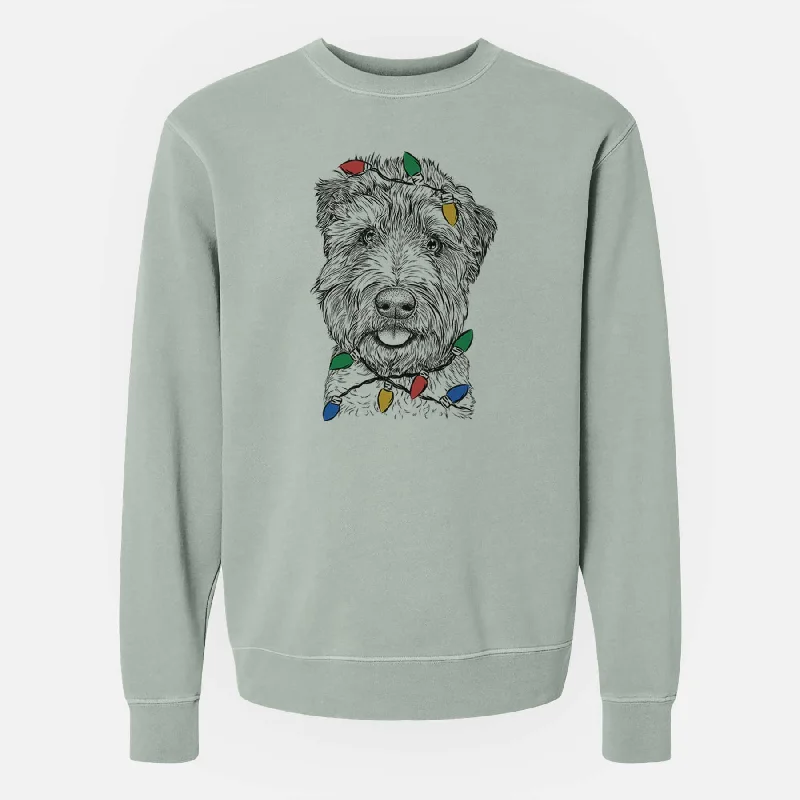 Christmas Lights Milton the Soft Coated Wheaten Terrier - Unisex Pigment Dyed Crew Sweatshirt Hoodie with Contrast Stitching Detailed Premium