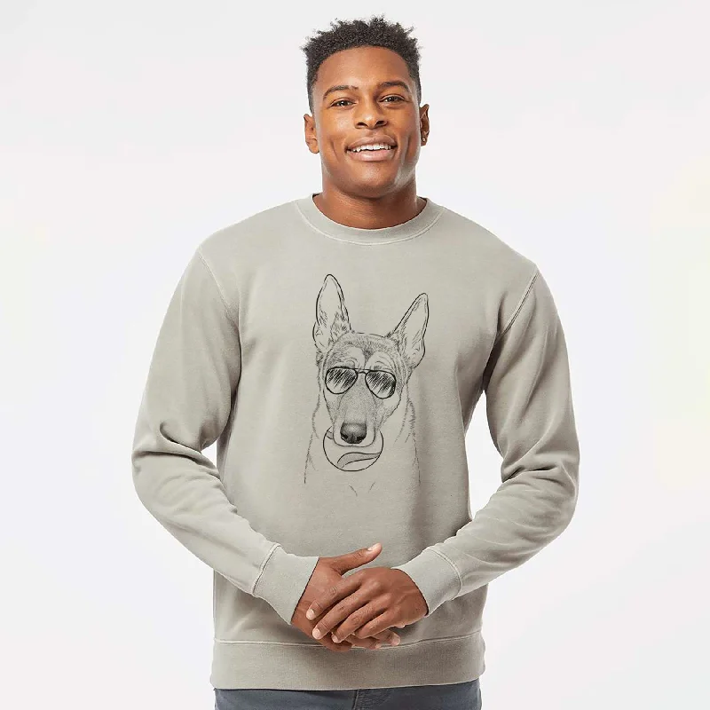Aviator Greta the German Shepherd - Unisex Pigment Dyed Crew Sweatshirt Hoodie with Hem Elastic Stretchable Comfortable