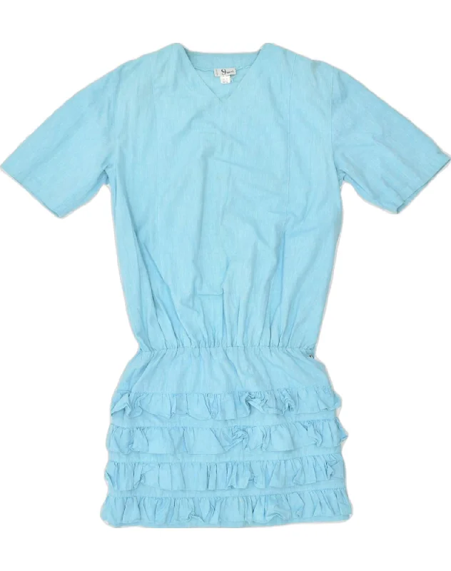 VINTAGE Womens Drop Waist Dress IT 42 Medium Turquoise Cotton Elegant Long Evening