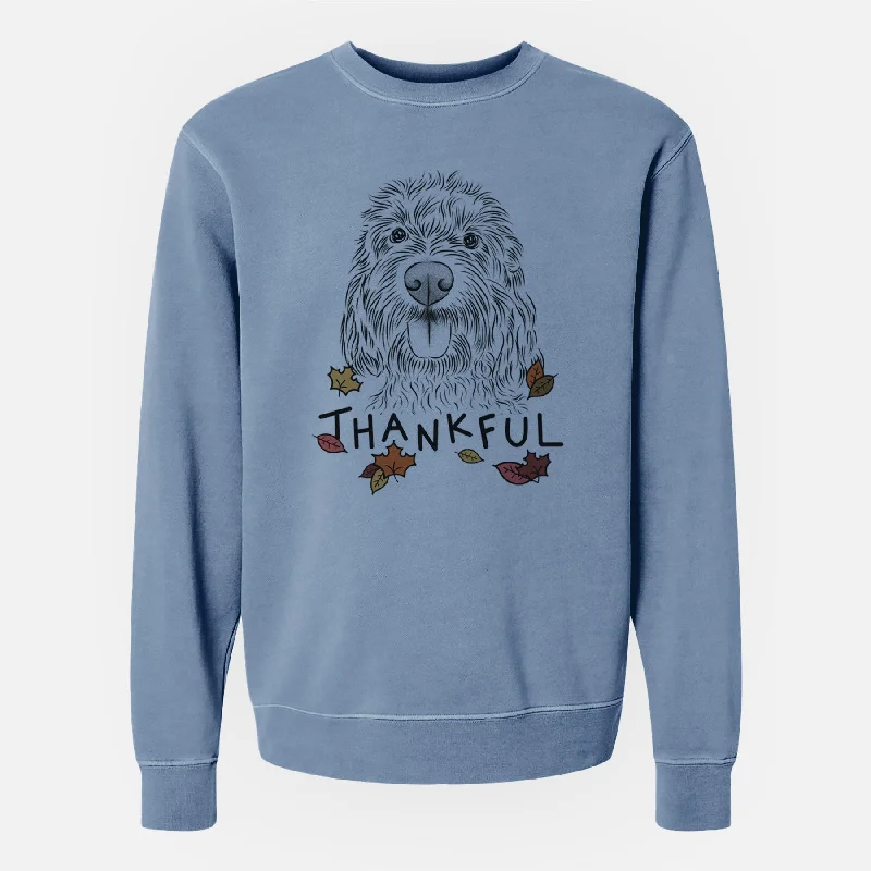 Thankful Clover the Cockapoo - Unisex Pigment Dyed Crew Sweatshirt Hoodie with Exposed Zipper Edgy Industrial