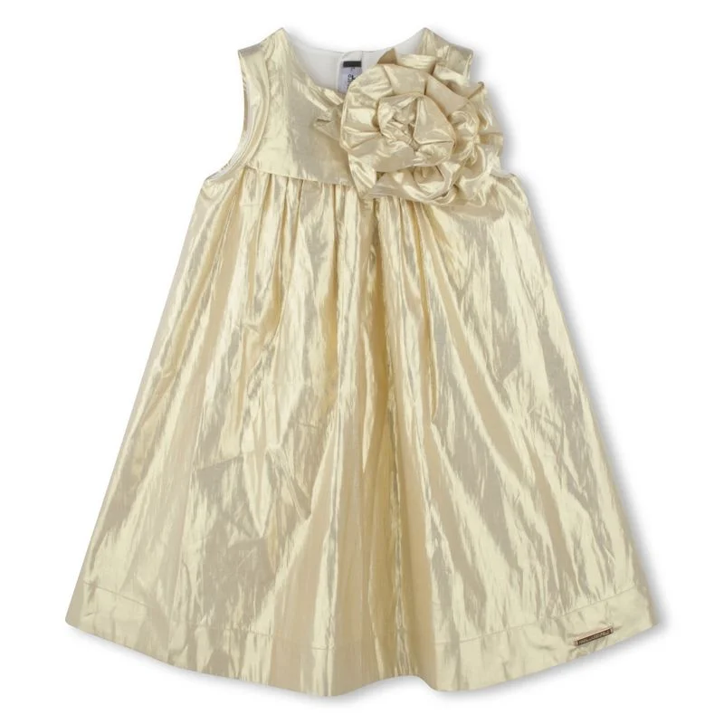 Gold Yellow Ceremony Flower Dress Square Neckline Feminine