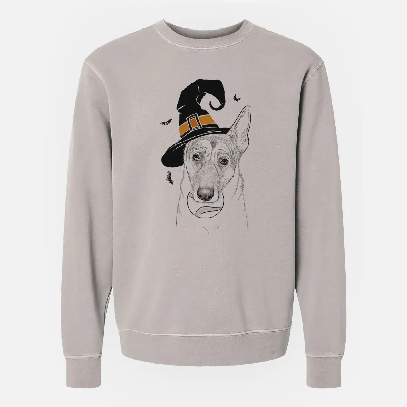 Witch Greta the German Shepherd - Unisex Pigment Dyed Crew Sweatshirt Hoodie with Back Slit Movement Comfort