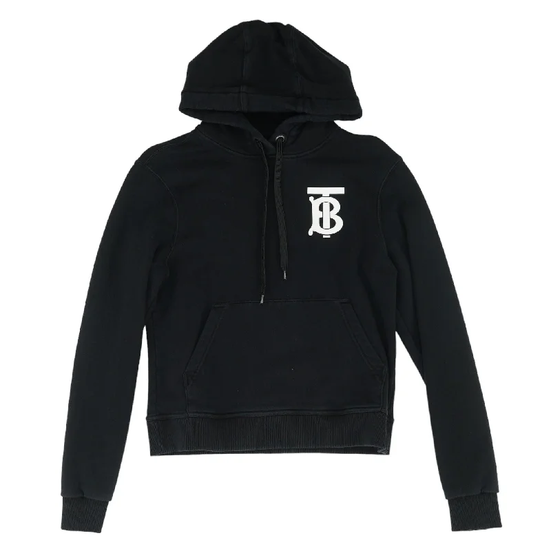 Black TB Monogram Motif Hoodie Hoodie with Elastic Cuffs Stretchable Comfortable
