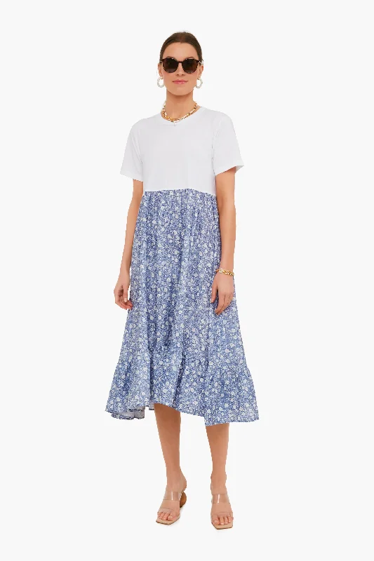 Blue And White Miranda Combo Dress Square Neckline Feminine