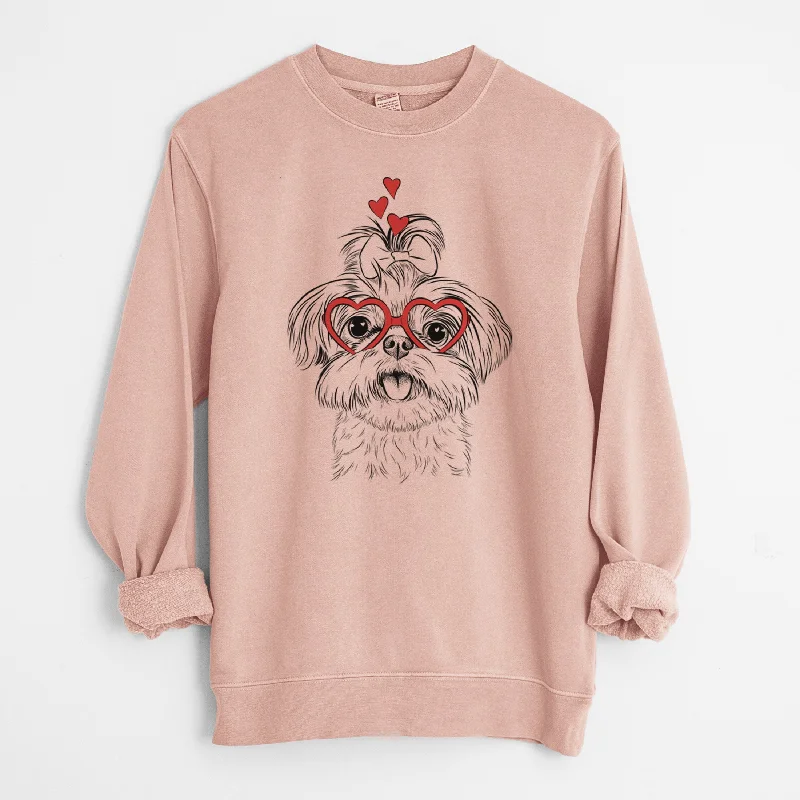 Valentine Pebbles the Shorkie - Unisex Pigment Dyed Crew Sweatshirt Hoodie with Hem Raw Edge Edgy Unfinished