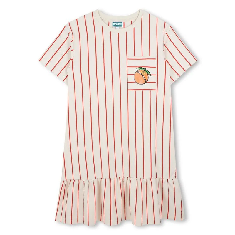 Sand and Red Stripe Fruit Logo Graphic Dress empire Waist empire
