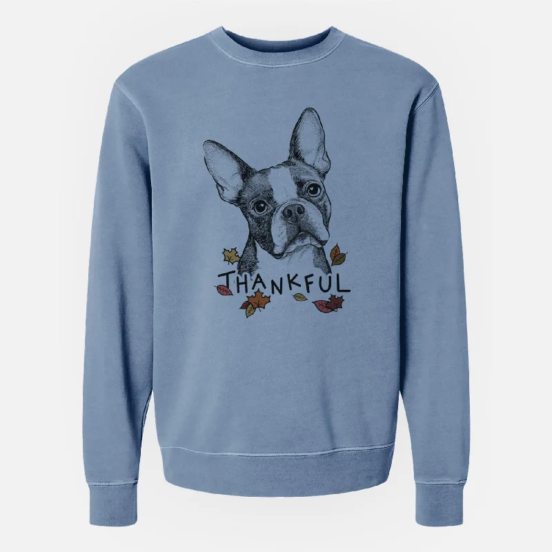 Thankful Dee Dee the Boston Terrier - Unisex Pigment Dyed Crew Sweatshirt Hoodie with Turtle Neck Cozy Winter