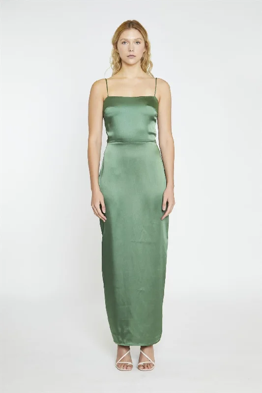 Forest Green Satin Maxi-Dress Tunics Vintage classic