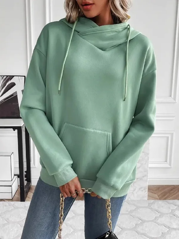 Drawstring Long Sleeve Hoodie with Kangaroo Pocket Hoodie with Color Block Contrast Stylish