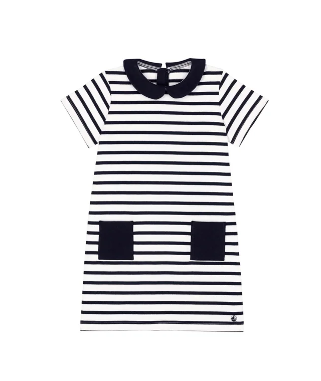 White and Navy Striped Collar and Pockets Dress Tunics Essential wardrobe